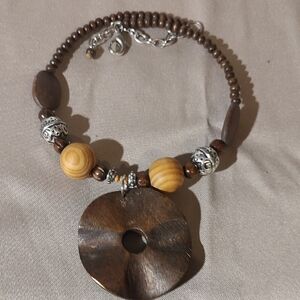 Brown and Silver Beaded Necklace